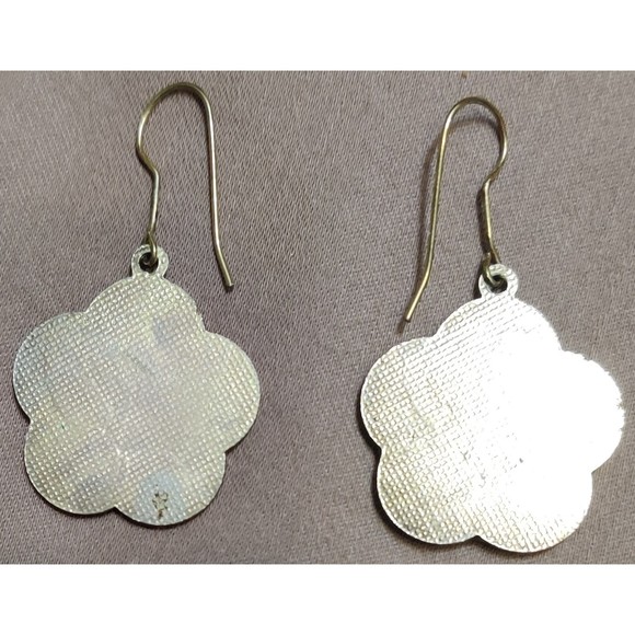 Ear Rings Fish Hook Blue Red Green Flower Leaves Enameled Dangle - Picture 3 of 3